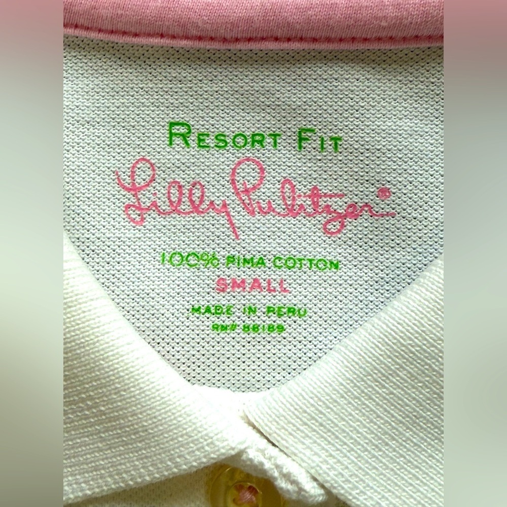 Lilly Pulitzer Resort White Pima Cotton EUC Polo Shirt SHORT Sleeve Size Small - Picture 7 of 7